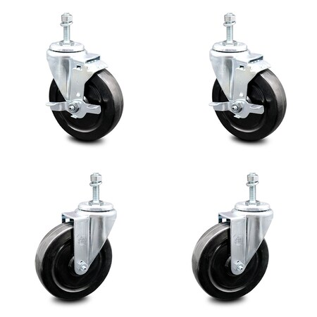 Service Caster 5 Inch Hard Rubber Wheel Swivel 10mm Threaded Stem Caster Brakes SCC, 2PK SCC-TS20S514-HRS-M1015-2-TLB-2